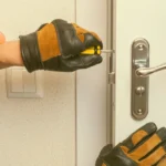 Cerrajero 24 horas en Envigado abriendo puerta con herramientas profesionales